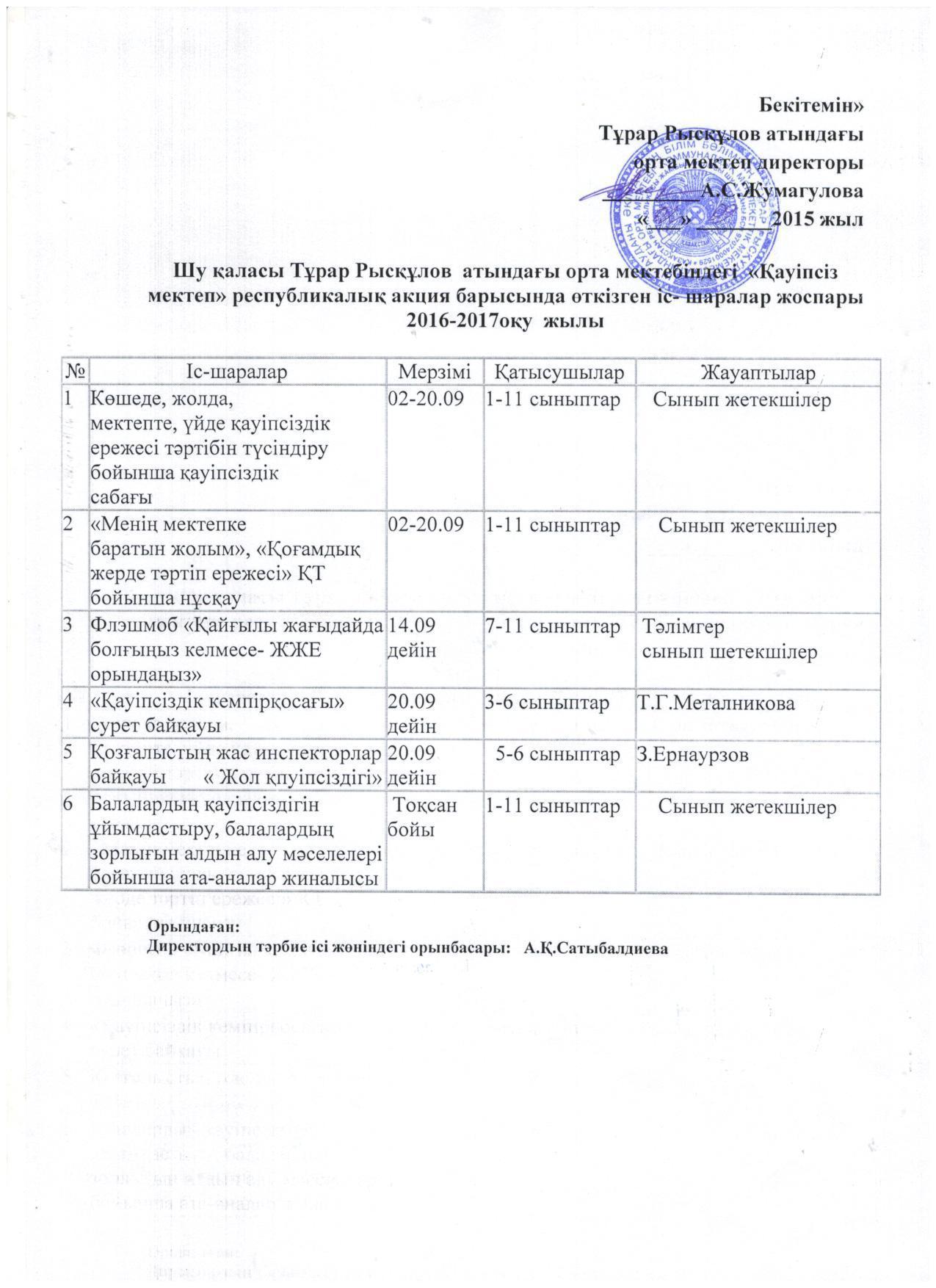 "Қауіпсіз мектеп" республикалық акция