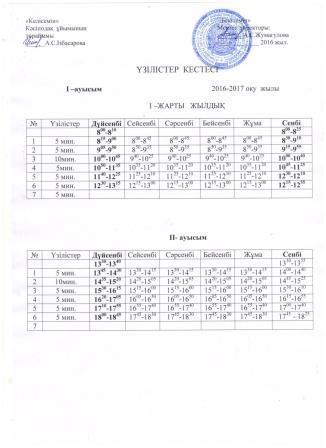 Қоңырау кестесі