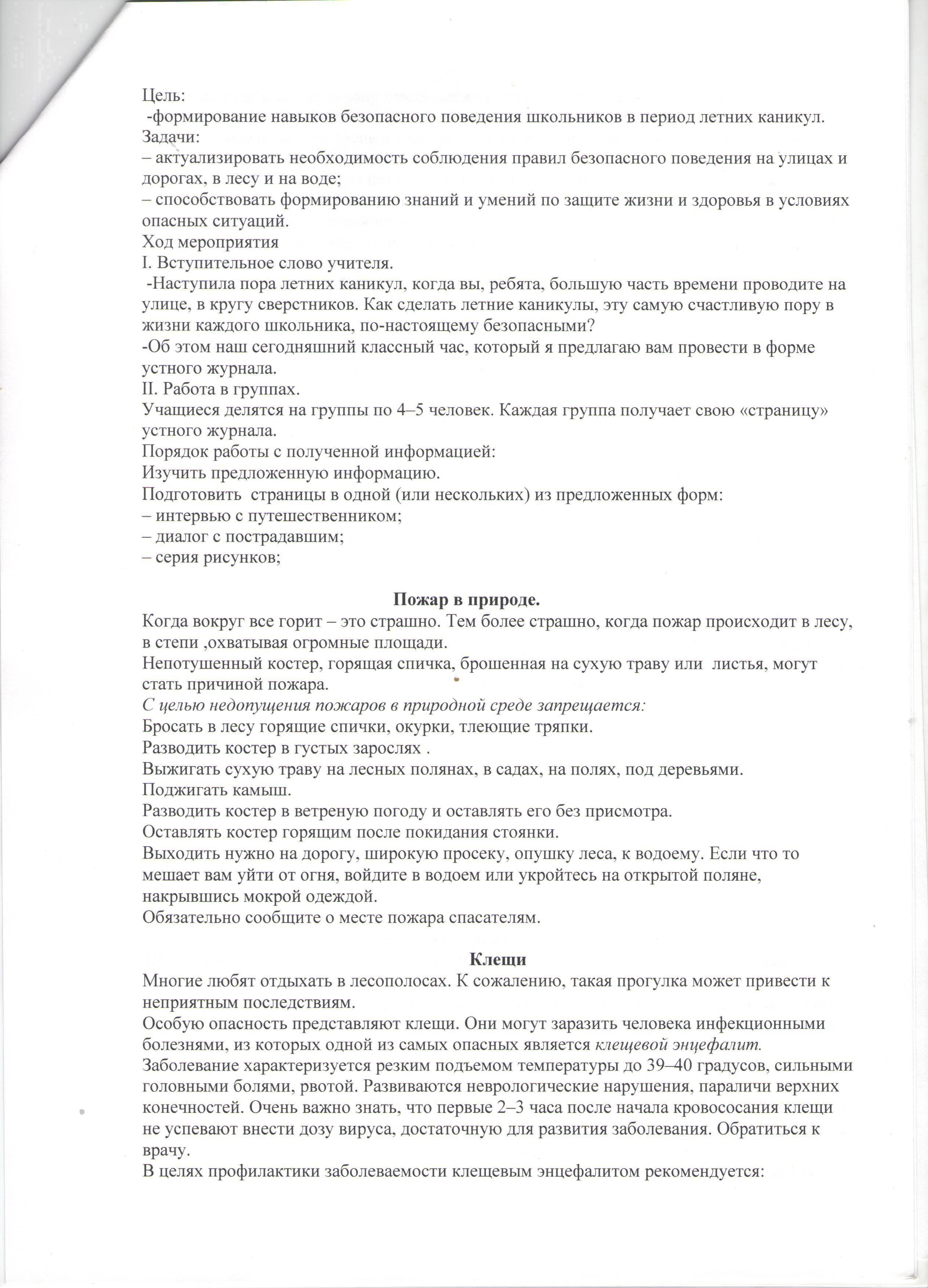 Классный час "Безопасность летом". 10 "Б" класс. Салямова З.А.